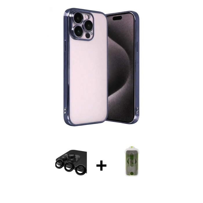 MARSİLYAN™- iPhone 15 Pro Max Kılıf Vadi Minimal - Siyah Joko Magic 5D Hayalet Cam + Raze Metal Kamera Lens - SH