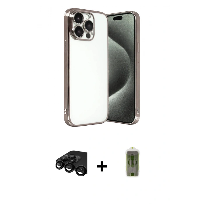 MARSİLYAN™- iPhone 15 Pro Max Kılıf Vadi Minimal - Siyah Joko Magic 5D Hayalet Cam + Raze Metal Kamera Lens - SH