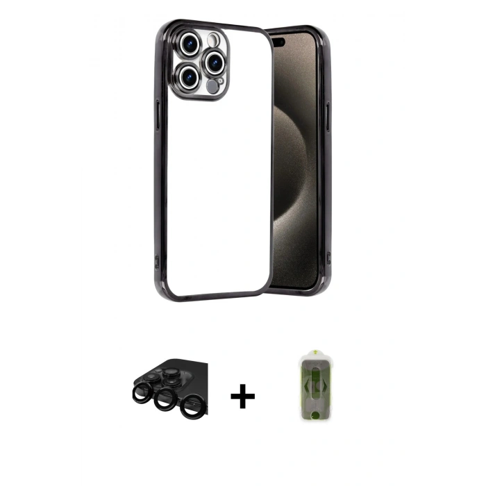 MARSİLYAN™- iPhone 15 Pro Max Kılıf Vadi Minimal - Siyah Joko Magic 5D Hayalet Cam + Raze Metal Kamera Lens - SH