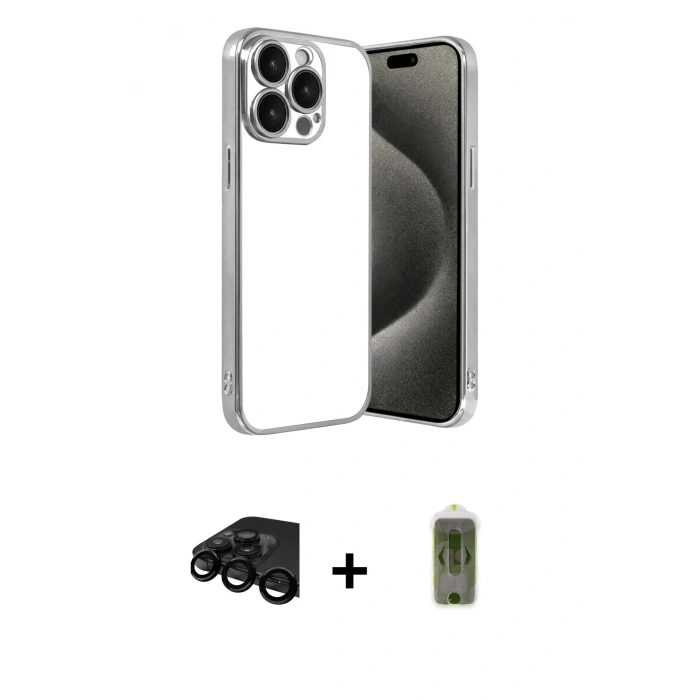 MARSİLYAN™- iPhone 15 Pro Max Kılıf Vadi Minimal - Siyah Joko Magic 5D Hayalet Cam + Raze Metal Kamera Lens - SH