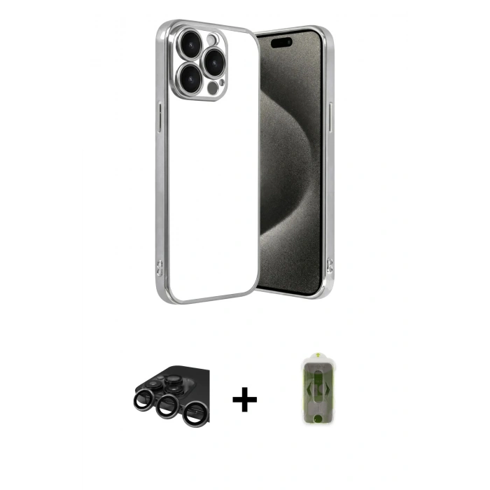 MARSİLYAN™- iPhone 15 Pro Max Kılıf Vadi Minimal - Siyah Joko Magic 5D Hayalet Cam + Titanyum Gri Raze Metal Kamera Lens