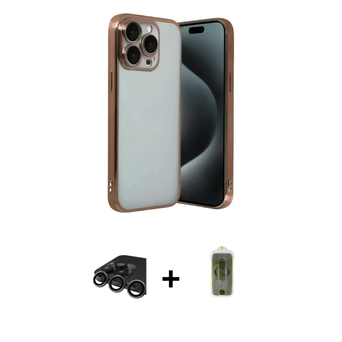 MARSİLYAN™- iPhone 15 Pro Max Kılıf Vadi Minimal - Siyah Joko Magic 5D Hayalet Cam + Titanyum Gri Raze Metal Kamera Lens