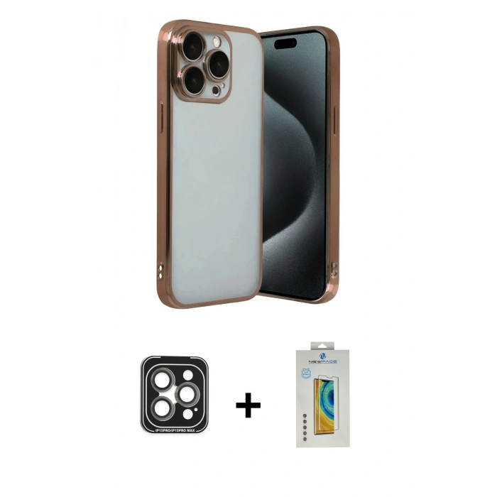 MARSİLYAN™- iPhone 15 Pro Max Kılıf Vadi Minimal - Siyah Polymer Nano Ekran Koruyucu + PVD Metal Kamera Lens - GI
