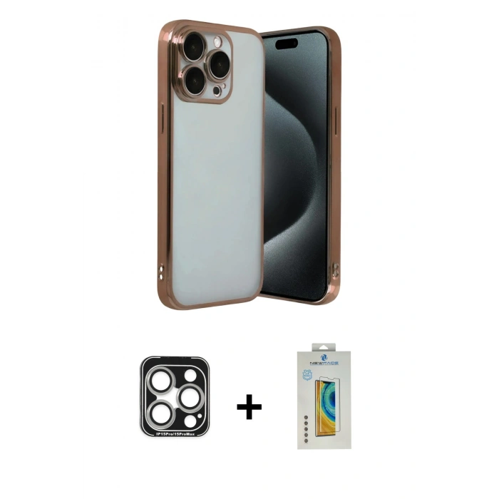 MARSİLYAN™- iPhone 15 Pro Max Kılıf Vadi Minimal - Siyah Polymer Nano Ekran Koruyucu + PVD Metal Kamera Lens - GS