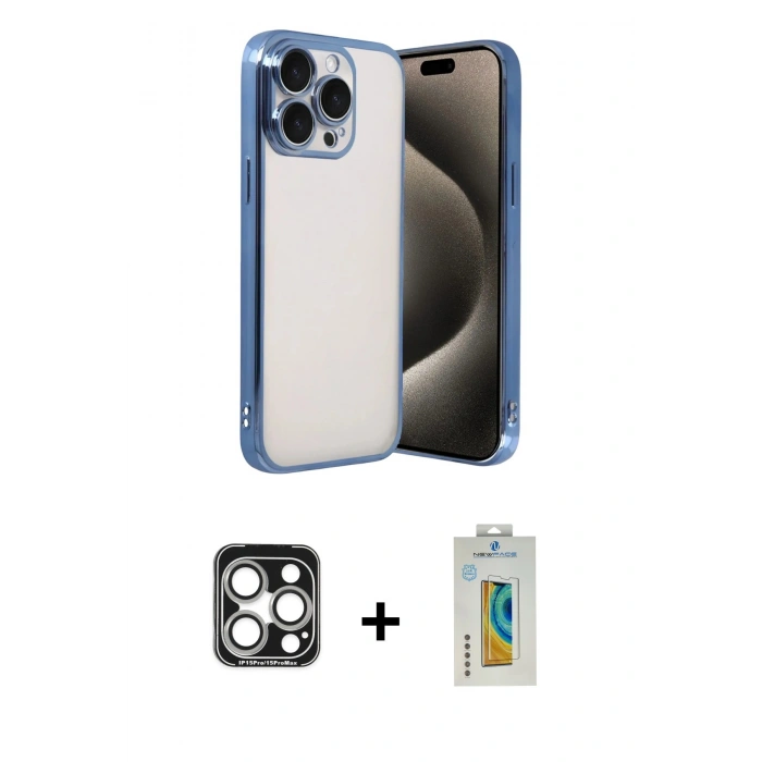 MARSİLYAN™- iPhone 15 Pro Max Kılıf Vadi Minimal - Siyah Polymer Nano Ekran Koruyucu + PVD Metal Kamera Lens - GS
