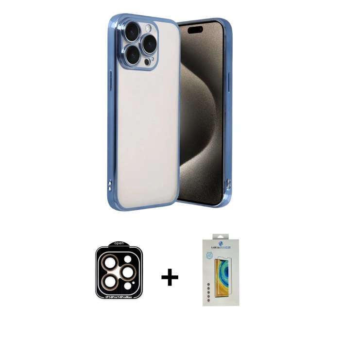 MARSİLYAN™- iPhone 15 Pro Max Kılıf Vadi Minimal - Siyah Polymer Nano Ekran Koruyucu + PVD Metal Kamera Lens - TU
