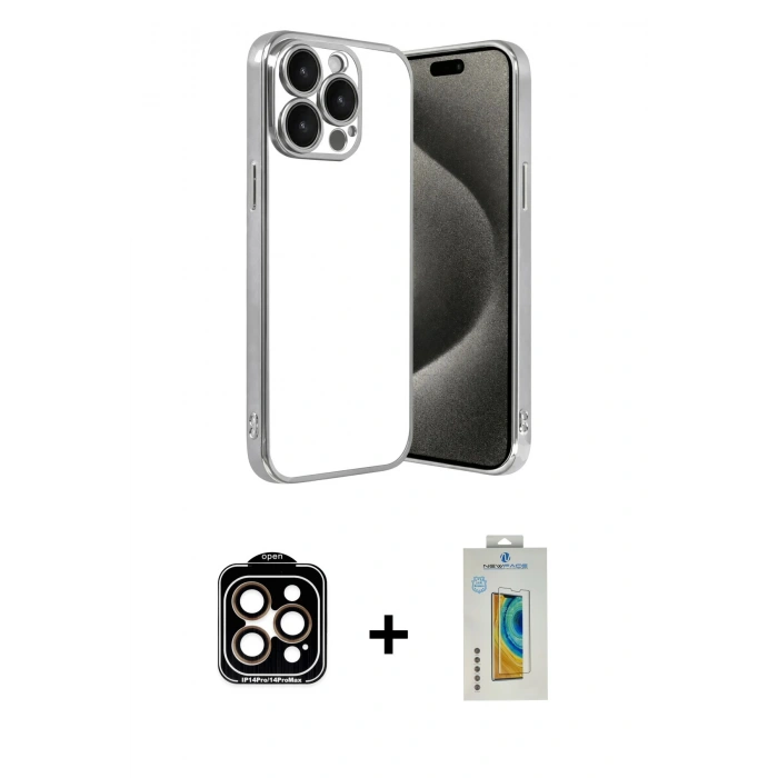 MARSİLYAN™- iPhone 15 Pro Max Kılıf Vadi Minimal - Siyah Polymer Nano Ekran Koruyucu + PVD Metal Kamera Lens - TU