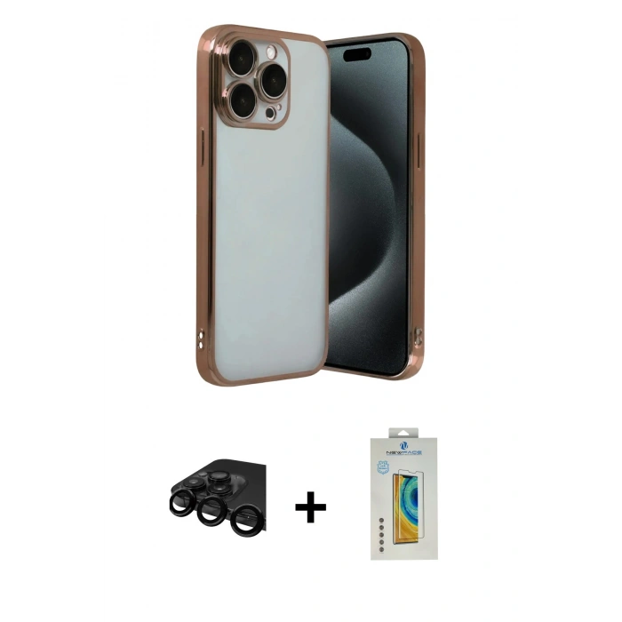 MARSİLYAN™- iPhone 15 Pro Max Kılıf Vadi Minimal - Siyah Polymer Nano Ekran Koruyucu + Raze Metal Kamera Lens - SH