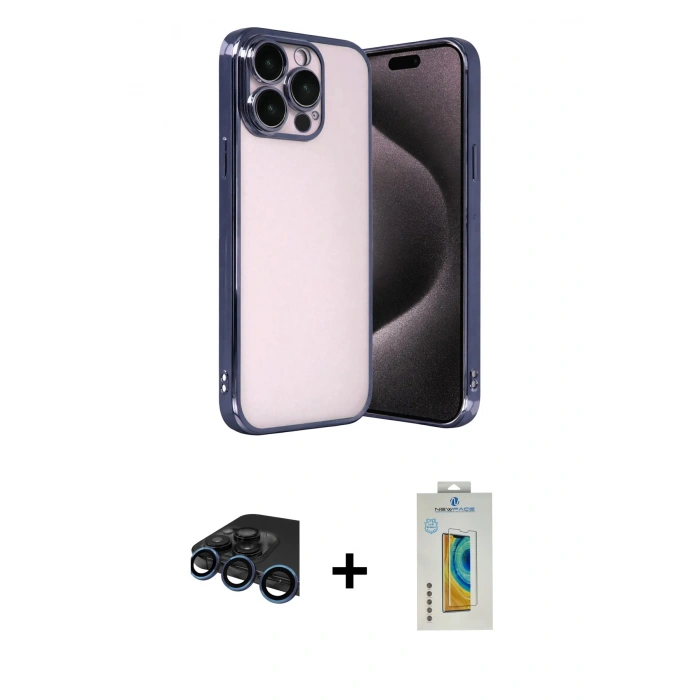 MARSİLYAN™- iPhone 15 Pro Max Kılıf Vadi Minimal - Siyah Polymer Nano Ekran Koruyucu + Raze Metal Kamera Lens - LT