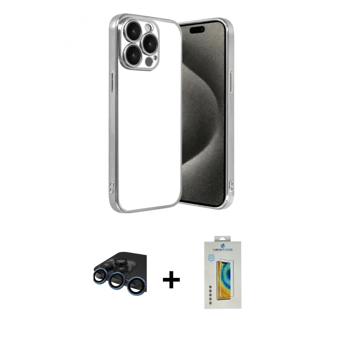 MARSİLYAN™- iPhone 15 Pro Max Kılıf Vadi Minimal - Siyah Polymer Nano Ekran Koruyucu + Raze Metal Kamera Lens - LT
