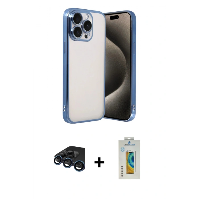 MARSİLYAN™- iPhone 15 Pro Max Kılıf Vadi Minimal - Siyah Polymer Nano Ekran Koruyucu + Raze Metal Kamera Lens - LT