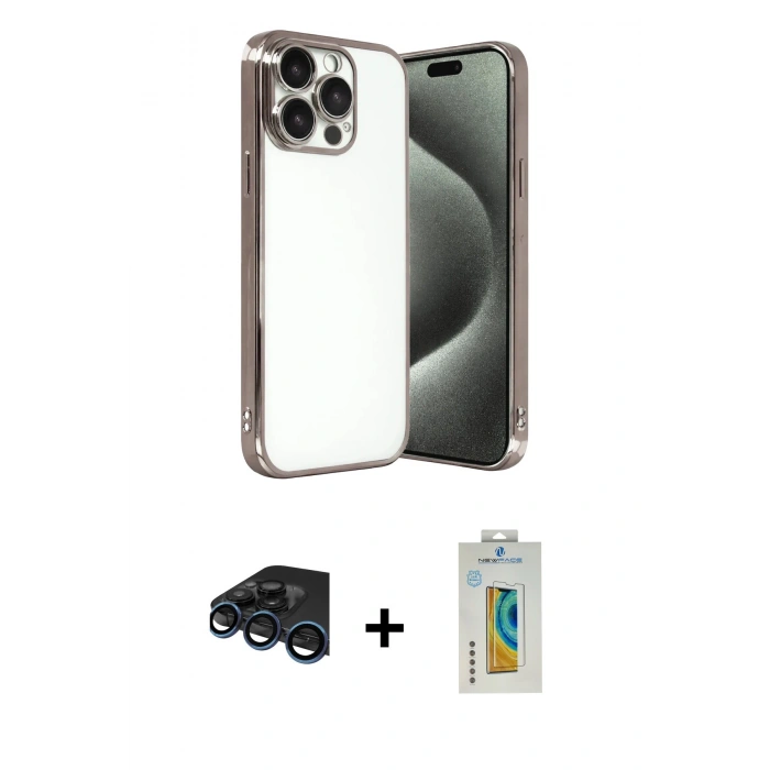 MARSİLYAN™- iPhone 15 Pro Max Kılıf Vadi Minimal - Siyah Polymer Nano Ekran Koruyucu + Raze Metal Kamera Lens - LT
