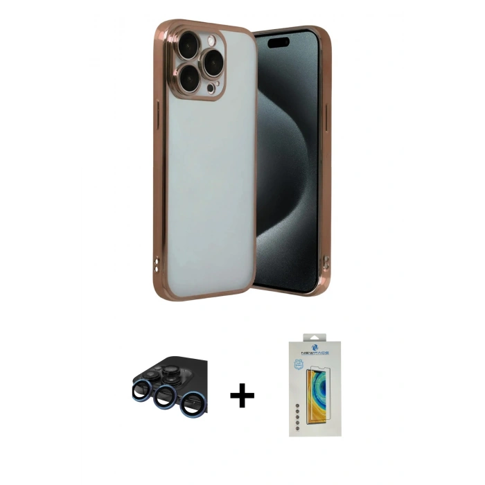 MARSİLYAN™- iPhone 15 Pro Max Kılıf Vadi Minimal - Siyah Polymer Nano Ekran Koruyucu + Raze Metal Kamera Lens - LT