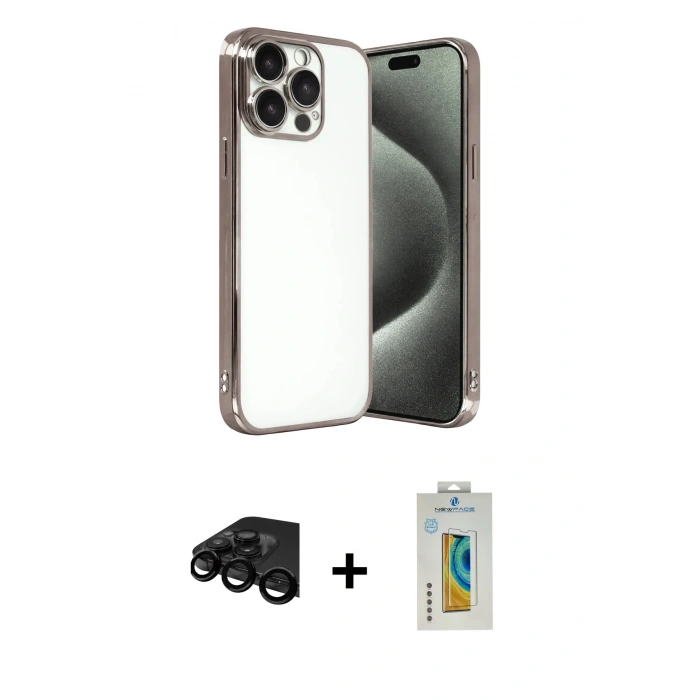 MARSİLYAN™- iPhone 15 Pro Max Kılıf Vadi Minimal - Siyah Polymer Nano Ekran Koruyucu + Raze Metal Kamera Lens - SH