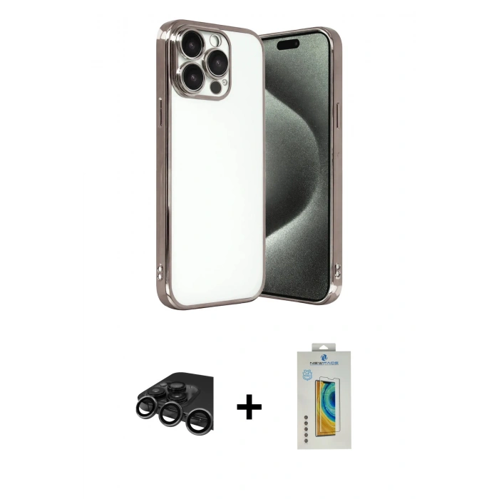 MARSİLYAN™- iPhone 15 Pro Max Kılıf Vadi Minimal - Siyah Polymer Nano Ekran Koruyucu + Raze Metal Kamera Lens - TMGI