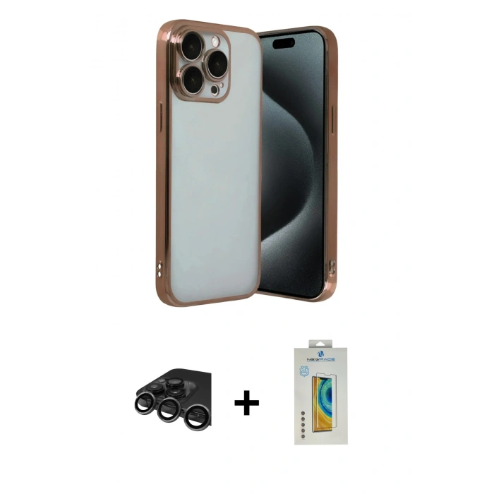 MARSİLYAN™- iPhone 15 Pro Max Kılıf Vadi Minimal - Siyah Polymer Nano Ekran Koruyucu + Raze Metal Kamera Lens - TMGI