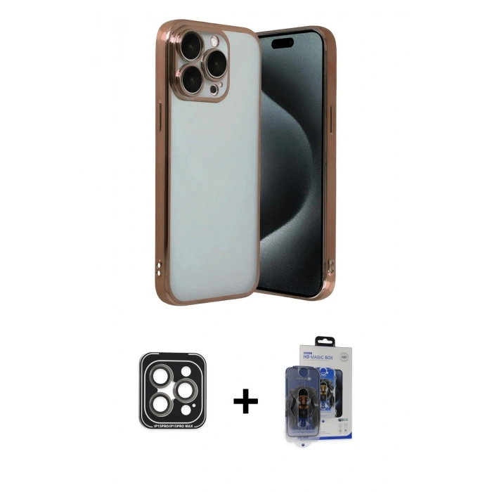 MARSİLYAN™- iPhone 15 Pro Max Kılıf Vadi Minimal - Siyah Vanessa Magic Cam + Gri PVD Metal Kamera Lens