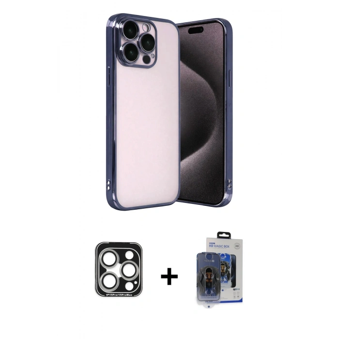 MARSİLYAN™- iPhone 15 Pro Max Kılıf Vadi Minimal - Siyah Vanessa Magic Cam + PVD Metal Kamera Lens - GS