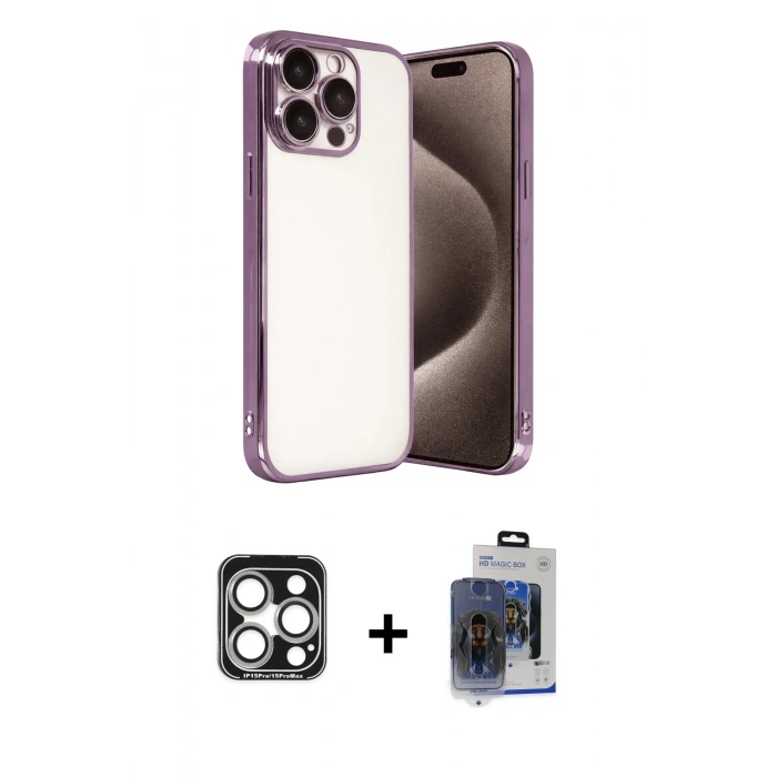 MARSİLYAN™- iPhone 15 Pro Max Kılıf Vadi Minimal - Siyah Vanessa Magic Cam + PVD Metal Kamera Lens - GS