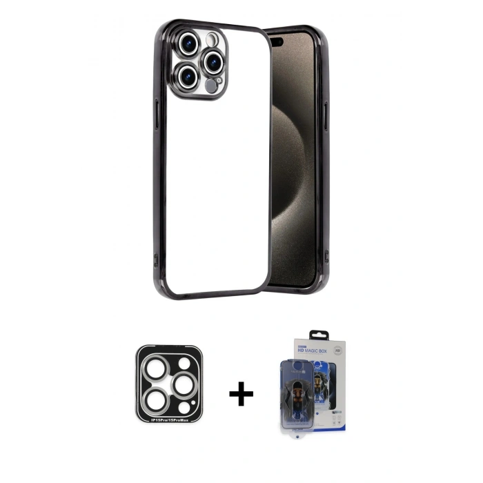 MARSİLYAN™- iPhone 15 Pro Max Kılıf Vadi Minimal - Siyah Vanessa Magic Cam + PVD Metal Kamera Lens - GS