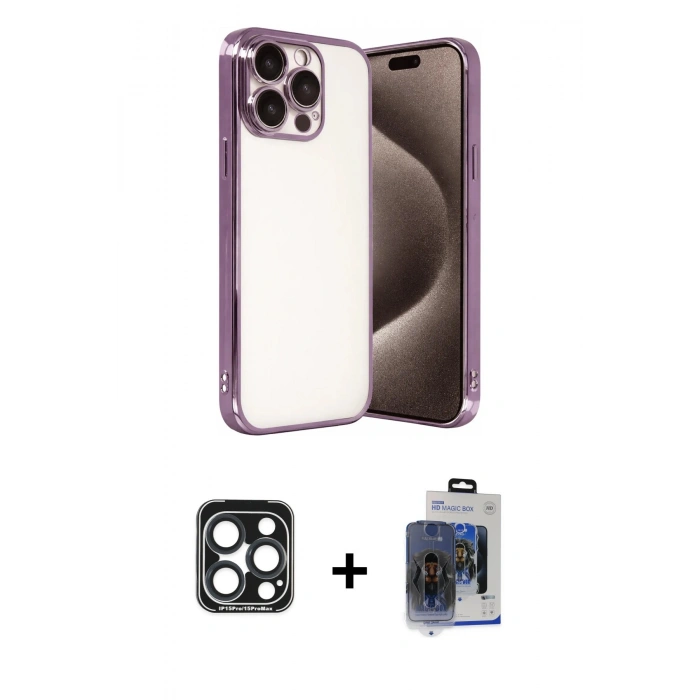 MARSİLYAN™- iPhone 15 Pro Max Kılıf Vadi Minimal - Siyah Vanessa Magic Cam + Lacivert PVD Metal Kamera Lens