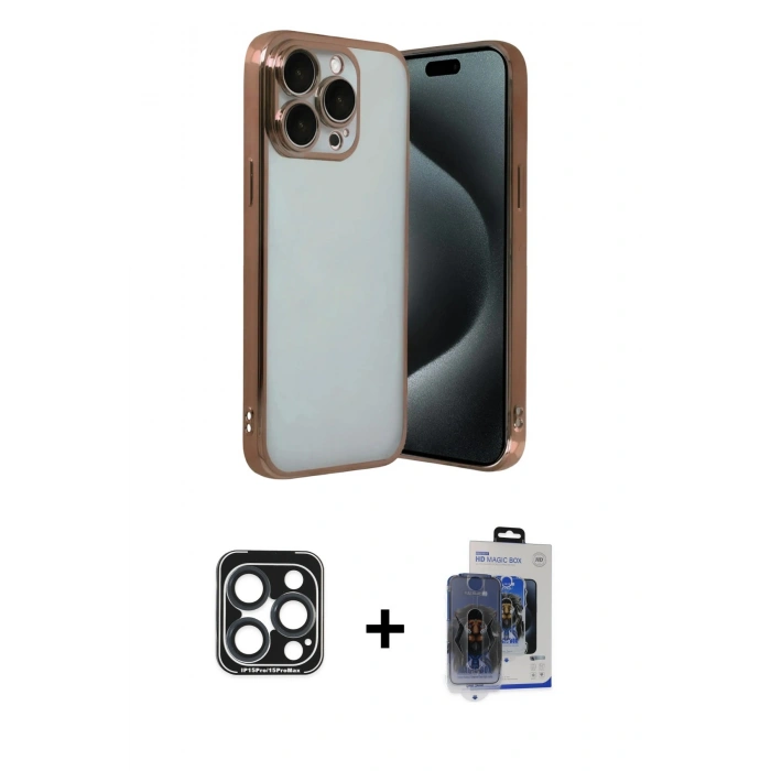 MARSİLYAN™- iPhone 15 Pro Max Kılıf Vadi Minimal - Siyah Vanessa Magic Cam + Lacivert PVD Metal Kamera Lens
