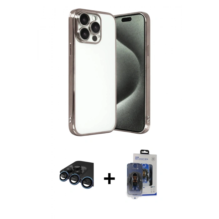 MARSİLYAN™- iPhone 15 Pro Max Kılıf Vadi Minimal - Siyah Vanessa Magic Cam + Raze Metal Kamera Lens - LT