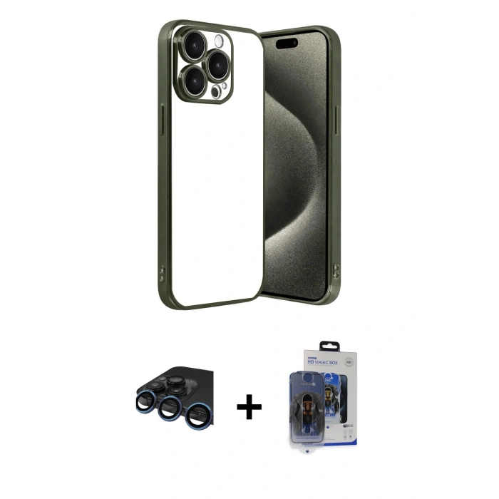 MARSİLYAN™- iPhone 15 Pro Max Kılıf Vadi Minimal - Siyah Vanessa Magic Cam + Raze Metal Kamera Lens - LT