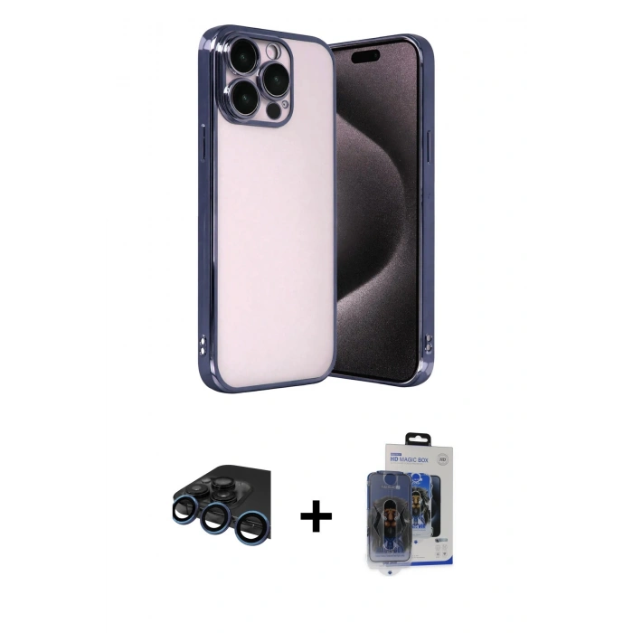 MARSİLYAN™- iPhone 15 Pro Max Kılıf Vadi Minimal - Siyah Vanessa Magic Cam + Raze Metal Kamera Lens - LT