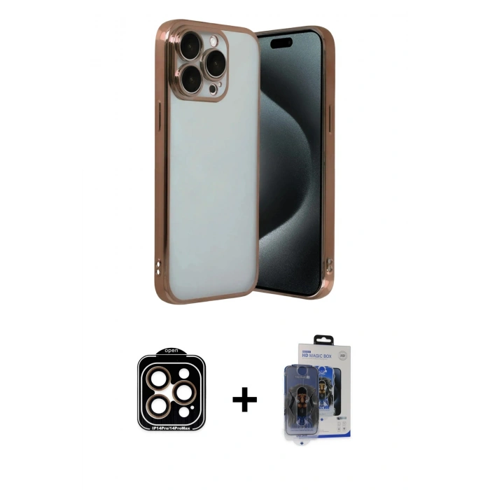 MARSİLYAN™- iPhone 15 Pro Max Kılıf Vadi Minimal - Siyah Vanessa Magic Cam + PVD Metal Kamera Lens - TU