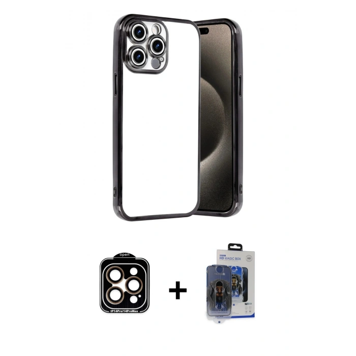 MARSİLYAN™- iPhone 15 Pro Max Kılıf Vadi Minimal - Siyah Vanessa Magic Cam + PVD Metal Kamera Lens - TU