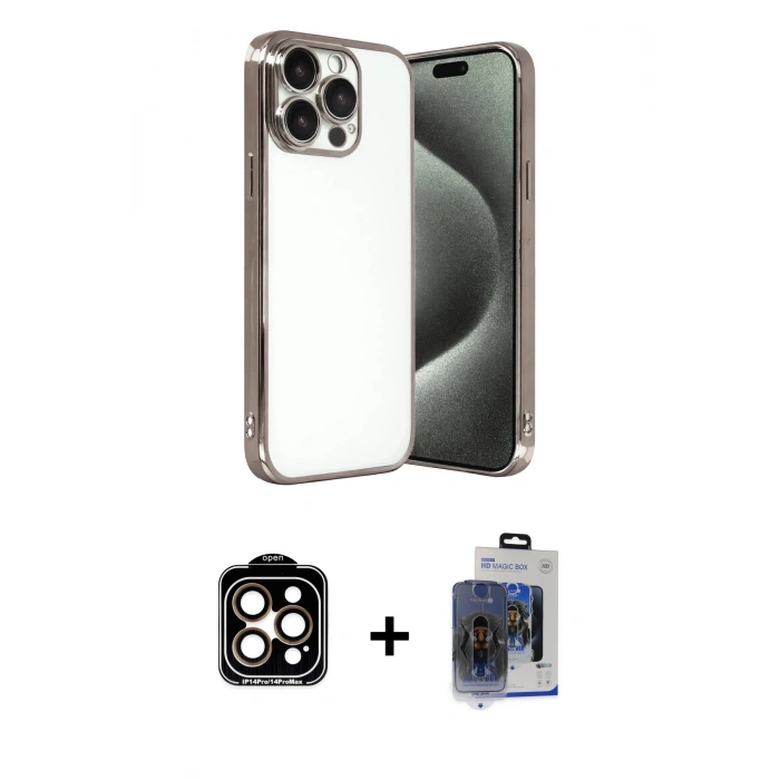 MARSİLYAN™- iPhone 15 Pro Max Kılıf Vadi Minimal - Siyah Vanessa Magic Cam + PVD Metal Kamera Lens - TU