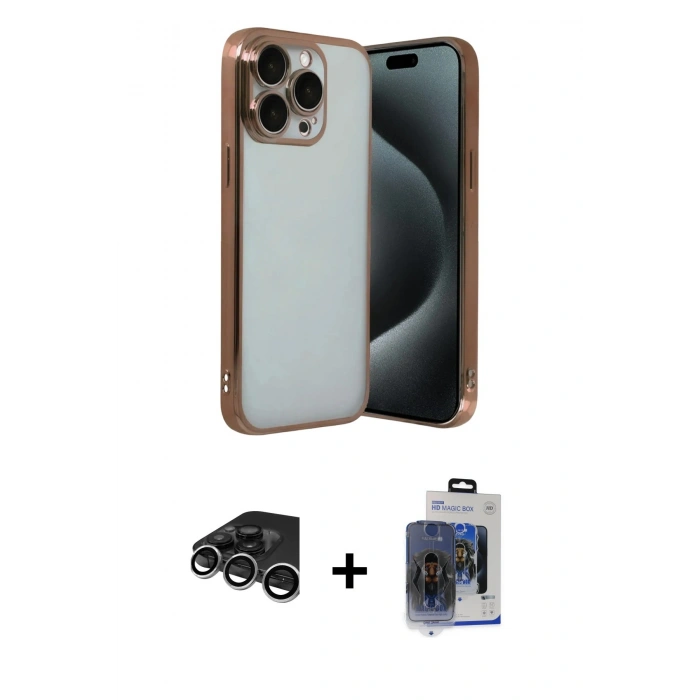 MARSİLYAN™- iPhone 15 Pro Max Kılıf Vadi Minimal - Siyah Vanessa Magic Cam + Raze Metal Kamera Lens - GS