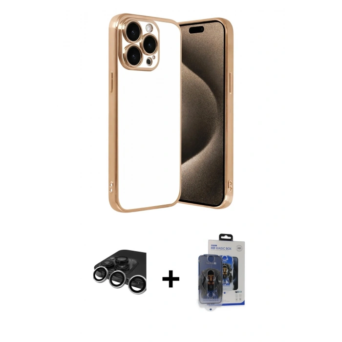 MARSİLYAN™- iPhone 15 Pro Max Kılıf Vadi Minimal - Siyah Vanessa Magic Cam + Raze Metal Kamera Lens - GS