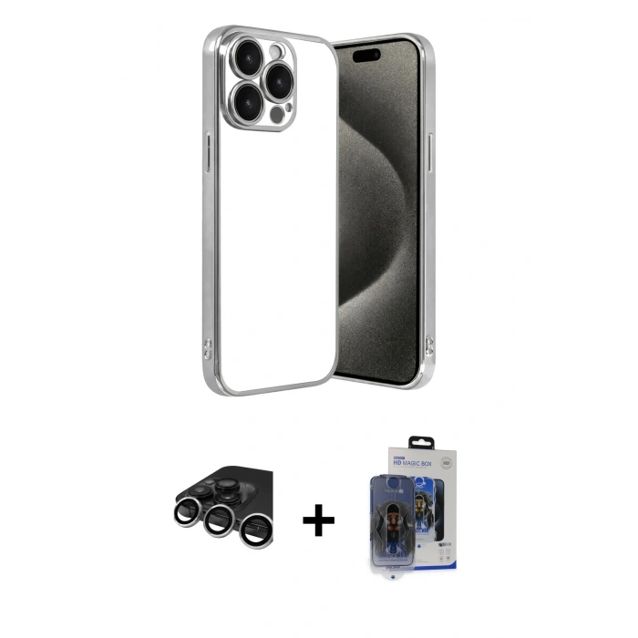 MARSİLYAN™- iPhone 15 Pro Max Kılıf Vadi Minimal - Siyah Vanessa Magic Cam + Raze Metal Kamera Lens - GS