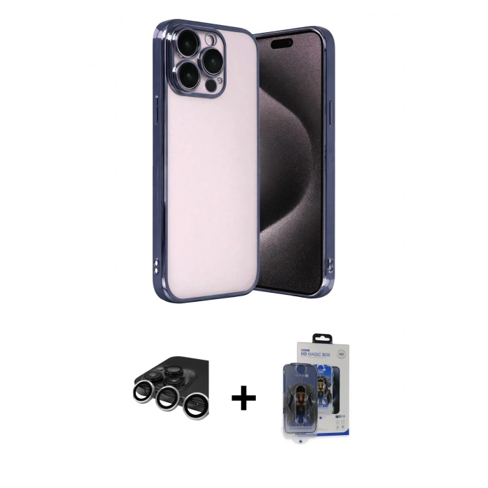 MARSİLYAN™- iPhone 15 Pro Max Kılıf Vadi Minimal - Siyah Vanessa Magic Cam + Raze Metal Kamera Lens - GS