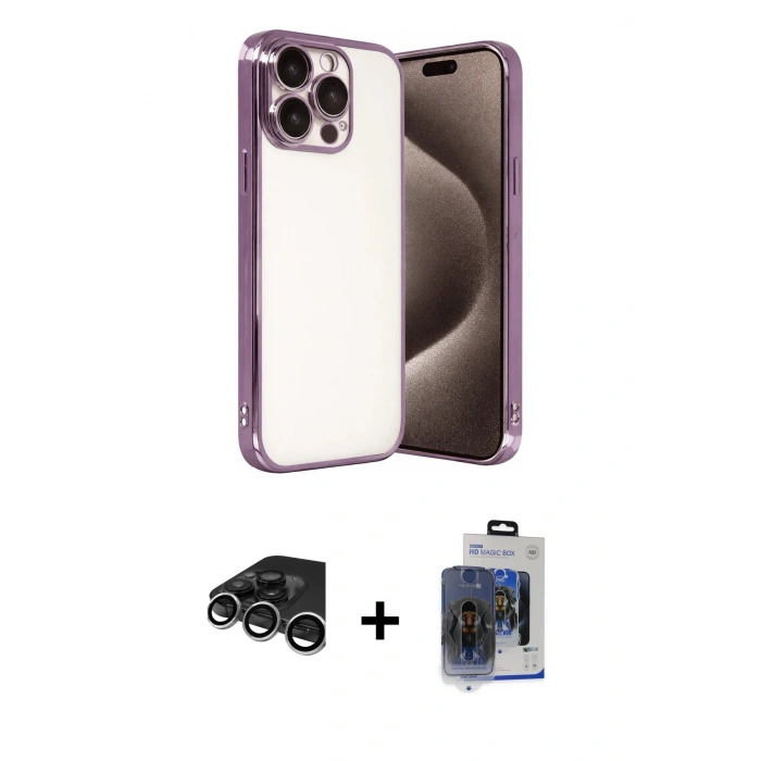 MARSİLYAN™- iPhone 15 Pro Max Kılıf Vadi Minimal - Siyah Vanessa Magic Cam + Raze Metal Kamera Lens - GS