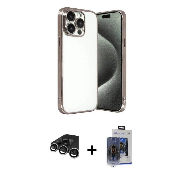 MARSİLYAN™- iPhone 15 Pro Max Kılıf Vadi Minimal - Siyah Vanessa Magic Cam + Raze Metal Kamera Lens - GS