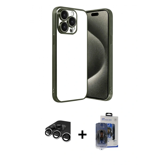 MARSİLYAN™- iPhone 15 Pro Max Kılıf Vadi Minimal - Siyah Vanessa Magic Cam + Raze Metal Kamera Lens - GS