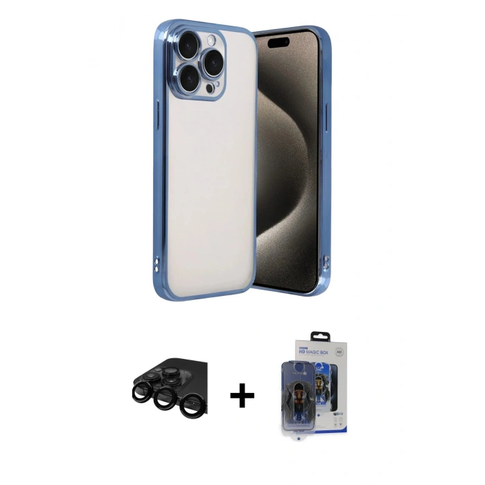 MARSİLYAN™- iPhone 15 Pro Max Kılıf Vadi Minimal - Siyah Vanessa Magic Cam + Raze Metal Kamera Lens - SH