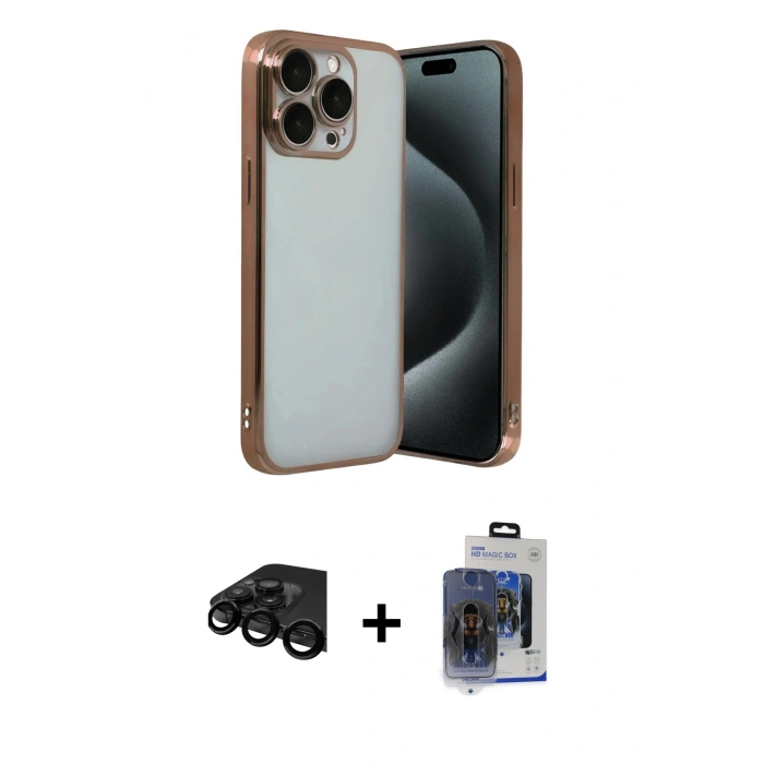 MARSİLYAN™- iPhone 15 Pro Max Kılıf Vadi Minimal - Siyah Vanessa Magic Cam + Raze Metal Kamera Lens - SH