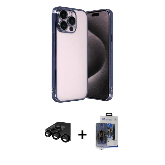 MARSİLYAN™- iPhone 15 Pro Max Kılıf Vadi Minimal - Siyah Vanessa Magic Cam + Raze Metal Kamera Lens - SH