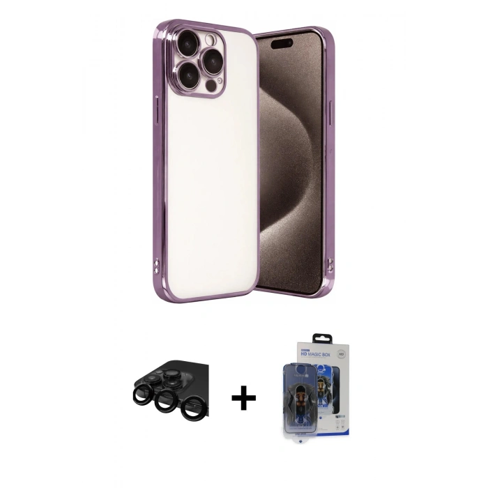 MARSİLYAN™- iPhone 15 Pro Max Kılıf Vadi Minimal - Siyah Vanessa Magic Cam + Raze Metal Kamera Lens - SH
