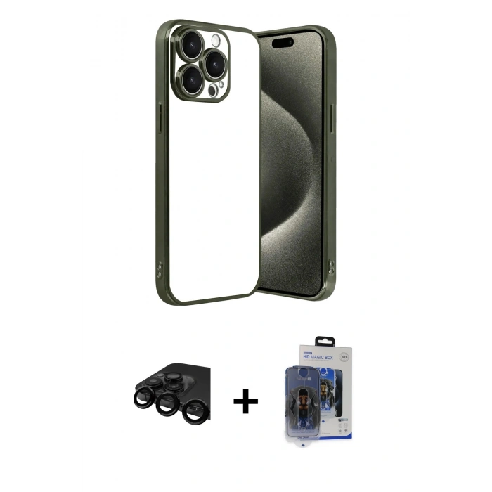 MARSİLYAN™- iPhone 15 Pro Max Kılıf Vadi Minimal - Siyah Vanessa Magic Cam + Raze Metal Kamera Lens - SH