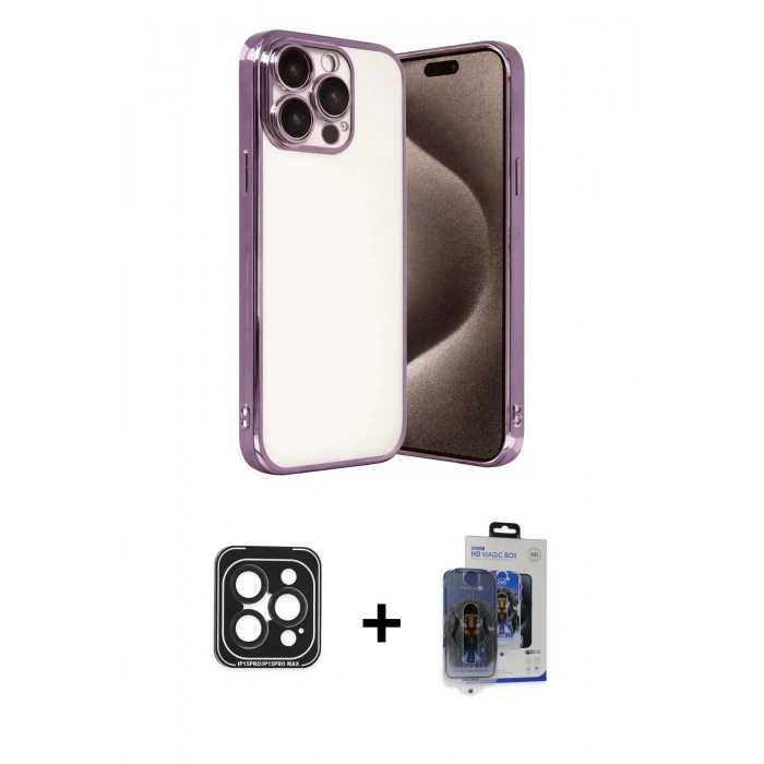 MARSİLYAN™- iPhone 15 Pro Max Kılıf Vadi Minimal - Siyah Vanessa Magic Cam + PVD Metal Kamera Lens - SH