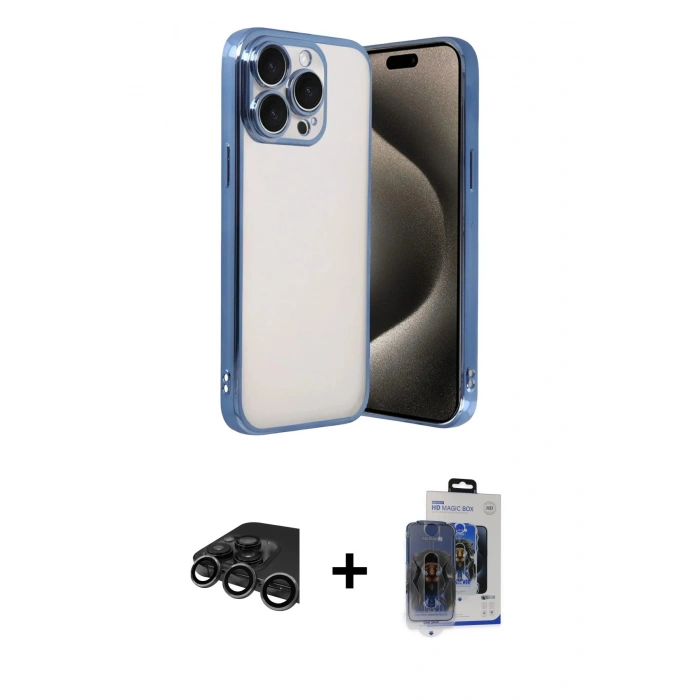 MARSİLYAN™- iPhone 15 Pro Max Kılıf Vadi Minimal - Siyah Vanessa Magic Cam + Raze Metal Kamera Lens - TMGI