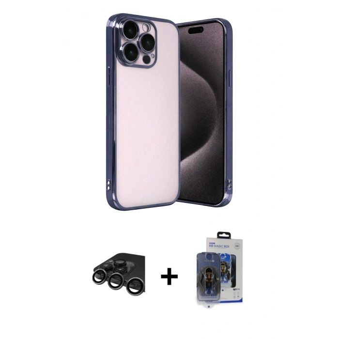 MARSİLYAN™- iPhone 15 Pro Max Kılıf Vadi Minimal - Siyah Vanessa Magic Cam + Raze Metal Kamera Lens - TMGI