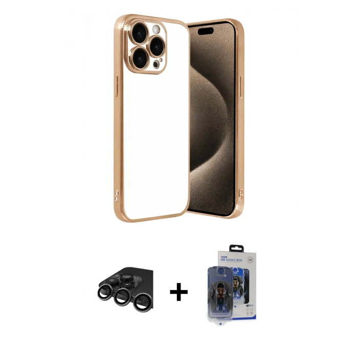 MARSİLYAN™- iPhone 15 Pro Max Kılıf Vadi Minimal - Siyah Vanessa Magic Cam + Raze Metal Kamera Lens - TMGI