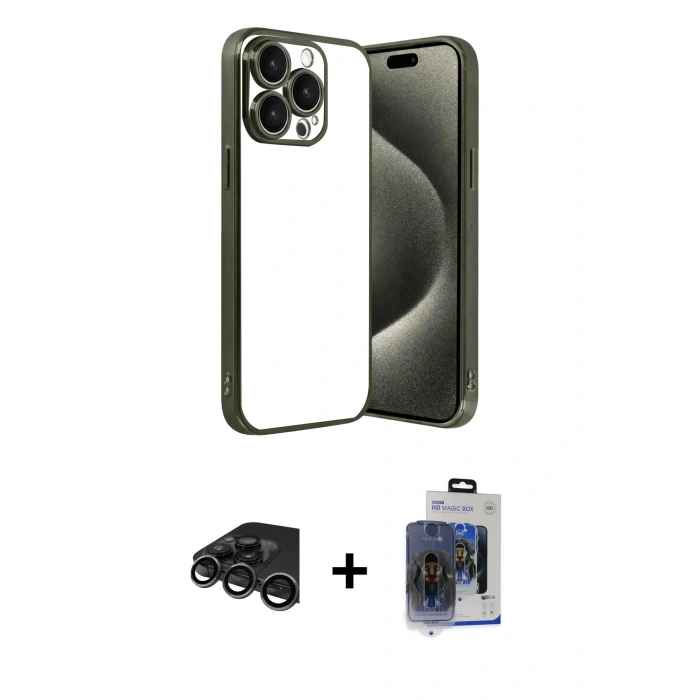 MARSİLYAN™- iPhone 15 Pro Max Kılıf Vadi Minimal - Siyah Vanessa Magic Cam + Raze Metal Kamera Lens - TMGI