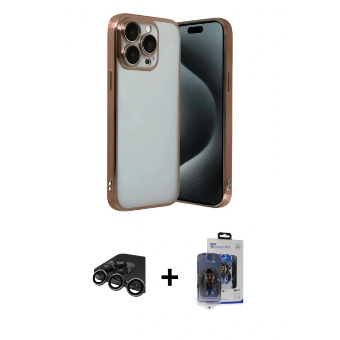 MARSİLYAN™- iPhone 15 Pro Max Kılıf Vadi Minimal - Siyah Vanessa Magic Cam + Raze Metal Kamera Lens - TMGI